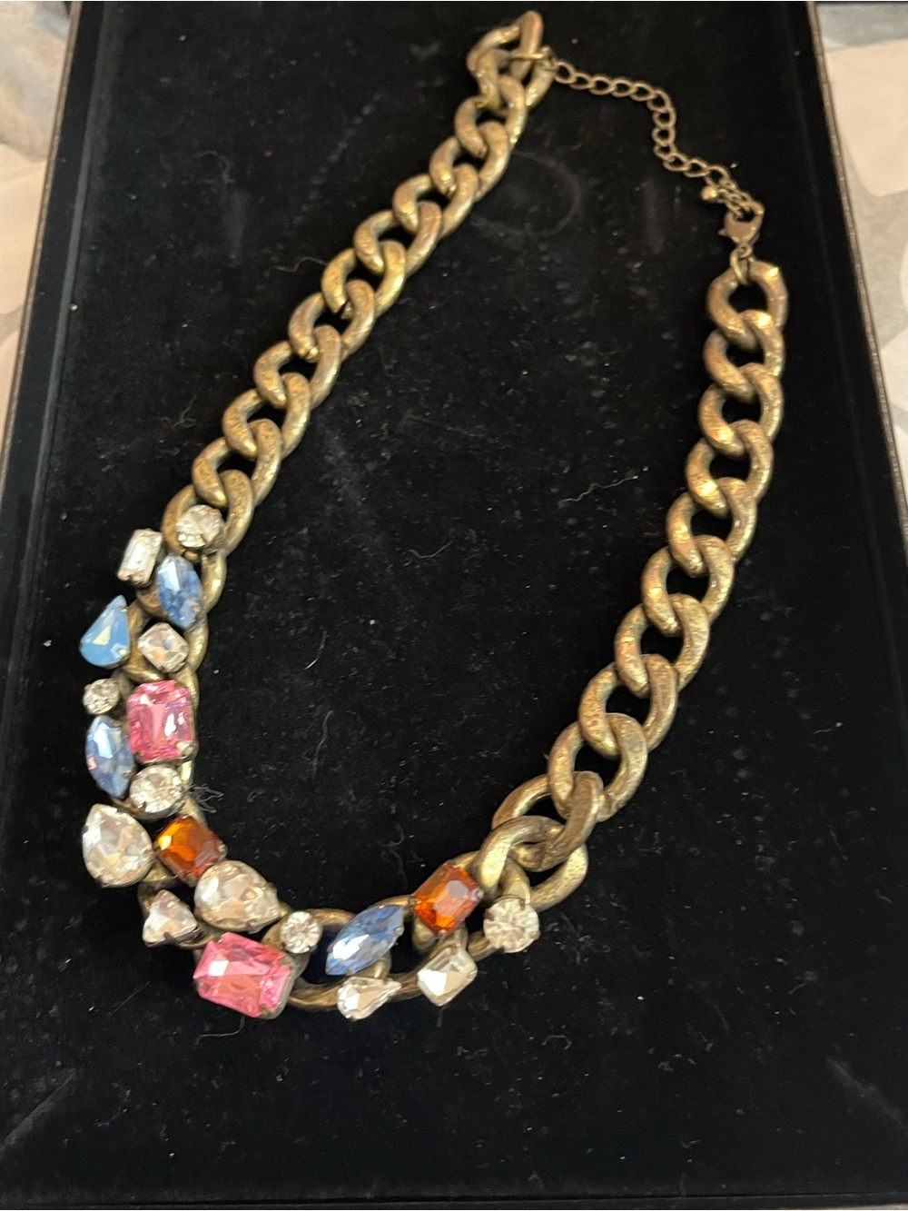 Park Lane Gold Chain Statement Necklace with Pink, Blue & Orange Gem Accents